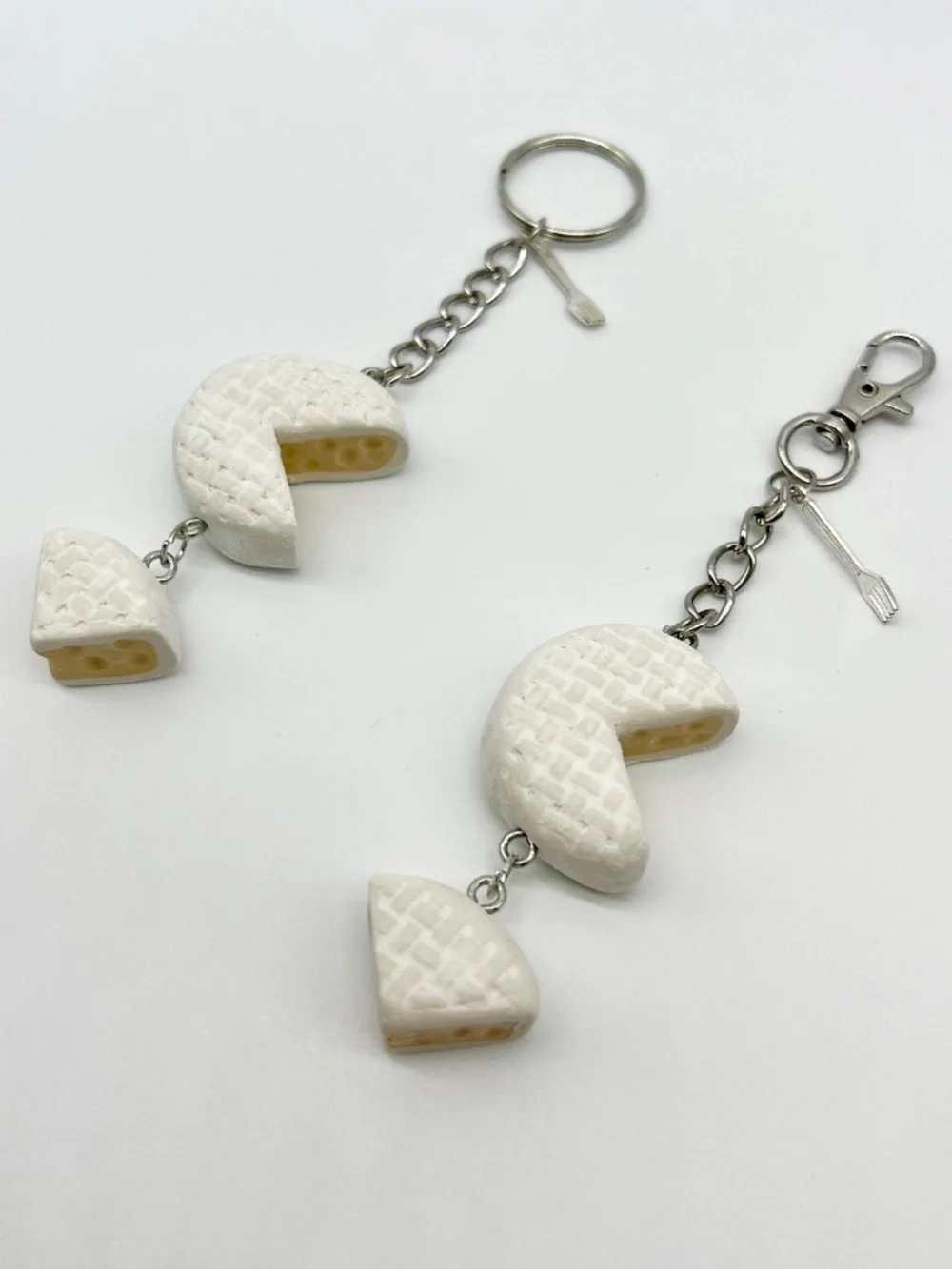 Brie & Gouda Cheese Keychain or Bag Clip | Handmade Cheese Rounds Accessory